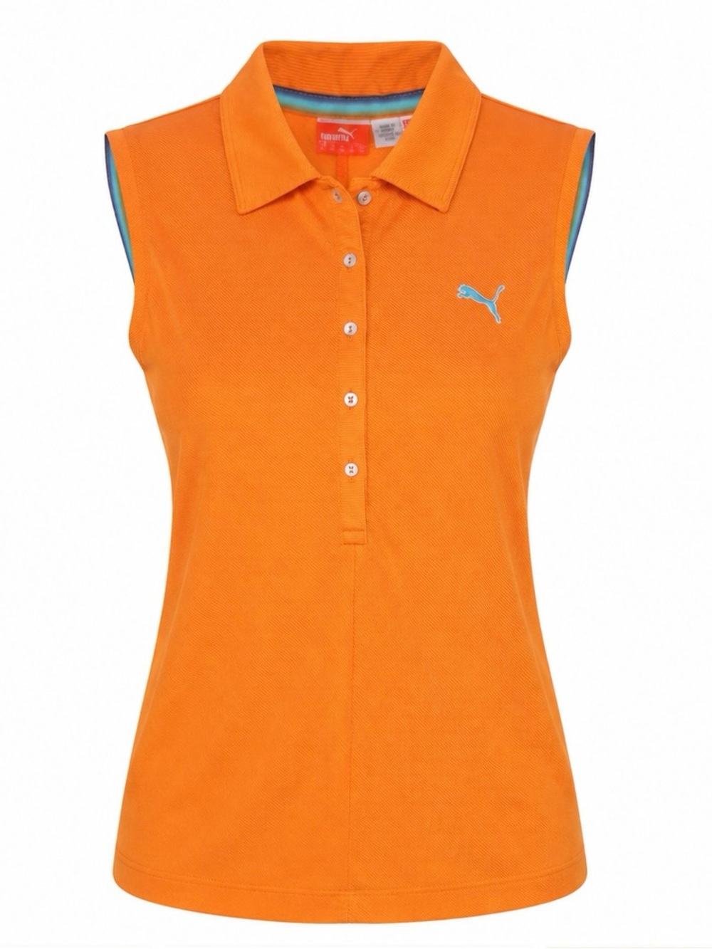 Puma Golf Women Orange Subtle Diagonal Stripes Sleeveless Polo Shirt - Small